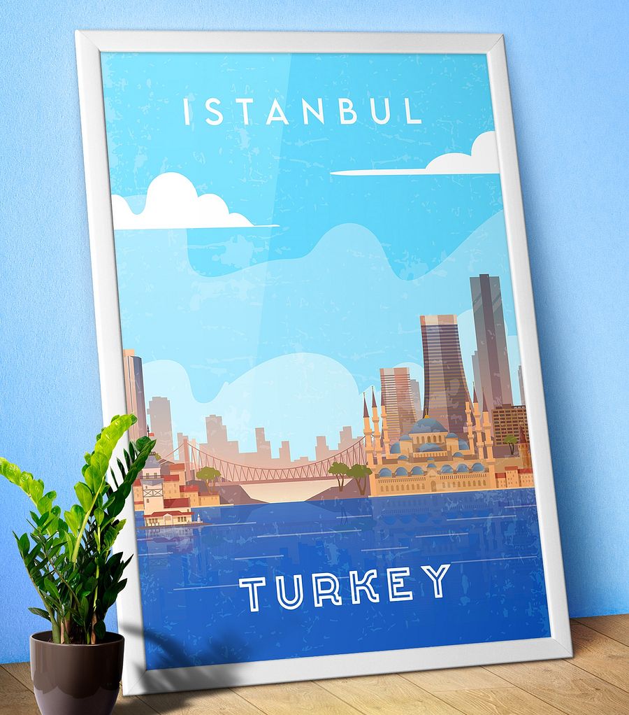 Istanbul, Turkey — Retro travel minimalist poster, retro travel art, retro travel wall art, vector art product image (1)