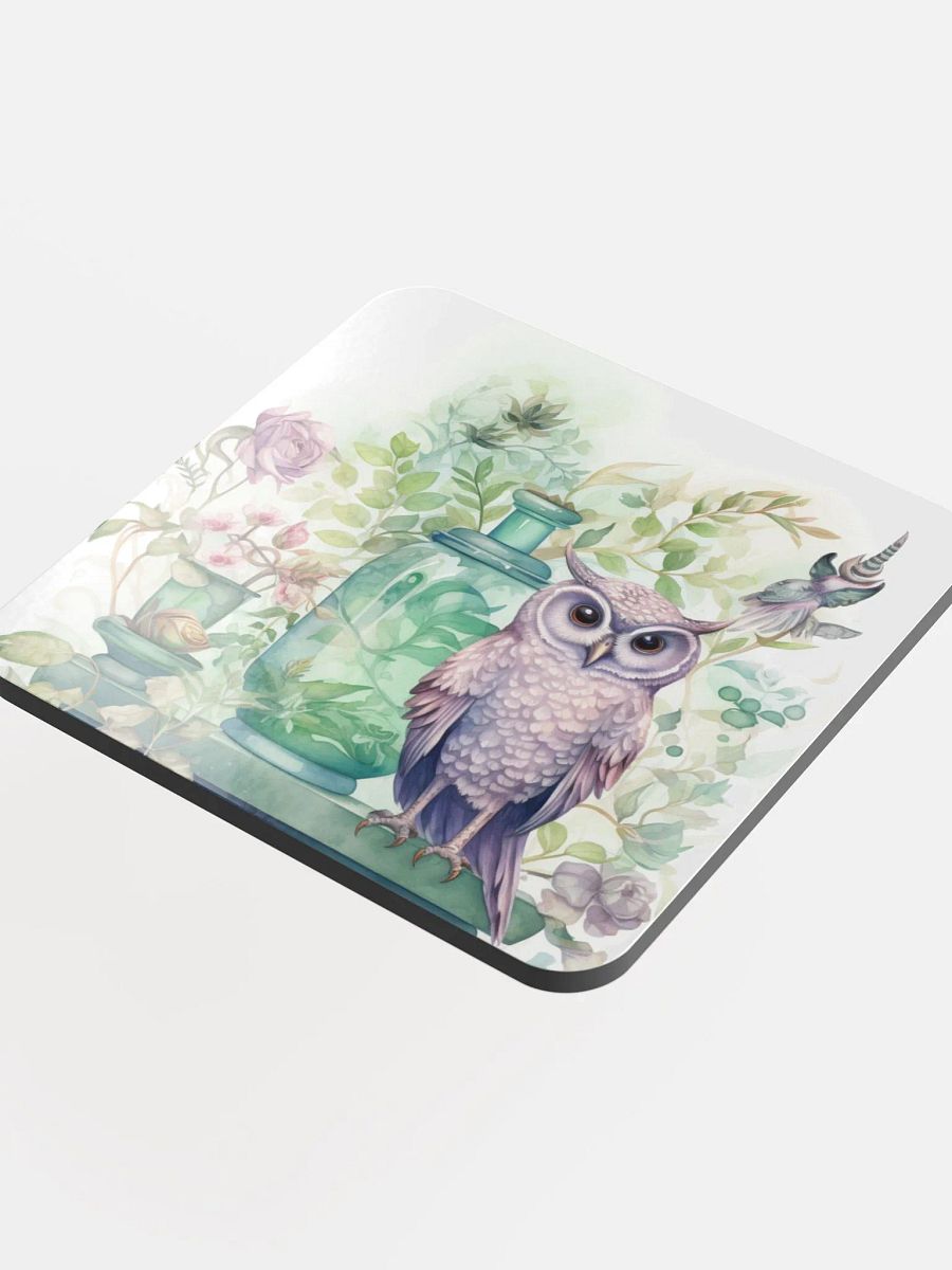 Glossed Cork Coaster 🦉 Peaceful Soft Green Theme - Owls Vibes - Motif 2 product image (4)