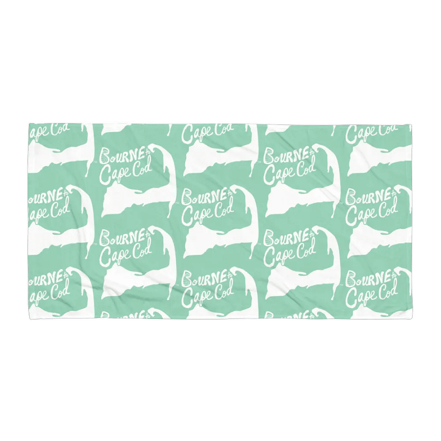 BOURNE to Cape Cod™ | Coastal Classic Beach Towel | All-Over Logo Print | Vibrant Colors for Salty Souls | White Logo on Vista Blue Green product image (1)