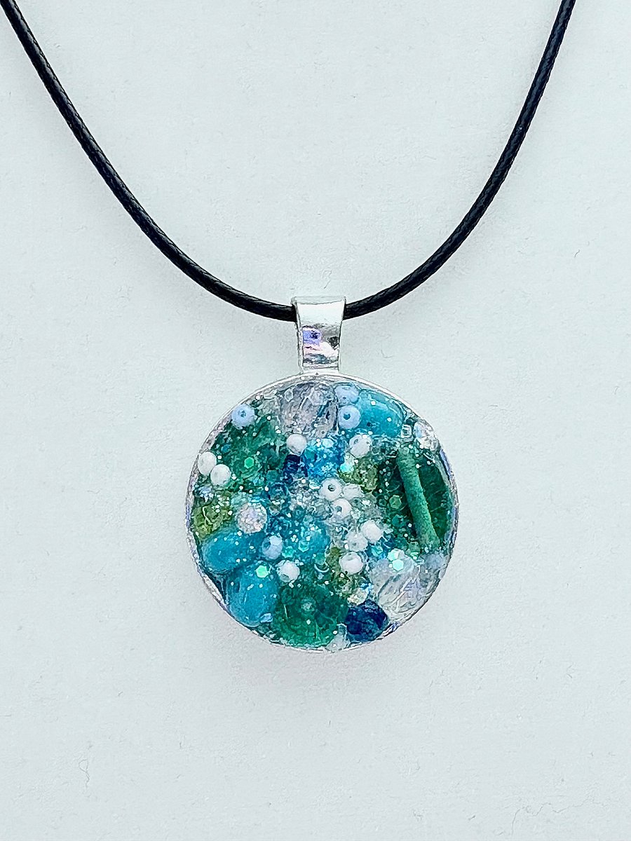Ocean Dreamscape Pendant Necklace | Handmade Gradient Bead Art | Coastal Charm Jewelry by Monique Faella Designs™ | MFD-00007 product image (1)