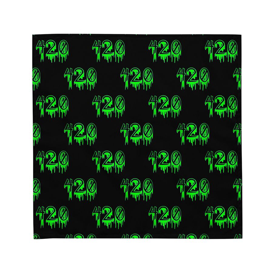 Happy 420 Neon Green Black Weed Bandana, Creepy Horror Style Stoner Accessory product image (2)