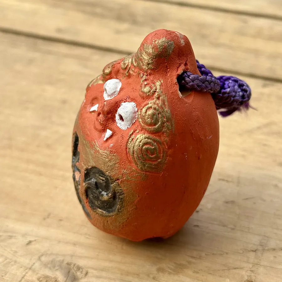 🎎 Japan Antique Oni Bell of Good Fortune - Mid-Showa Era Ceramic Charm product image (3)