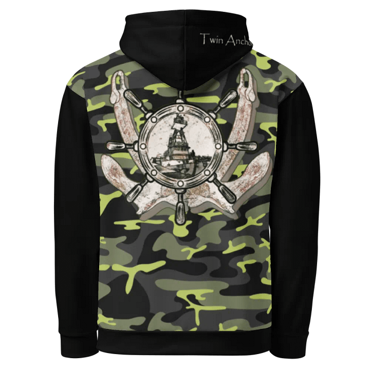 black & Green Twin anchor ship wheel & Tug CE Hoodie product image (1)