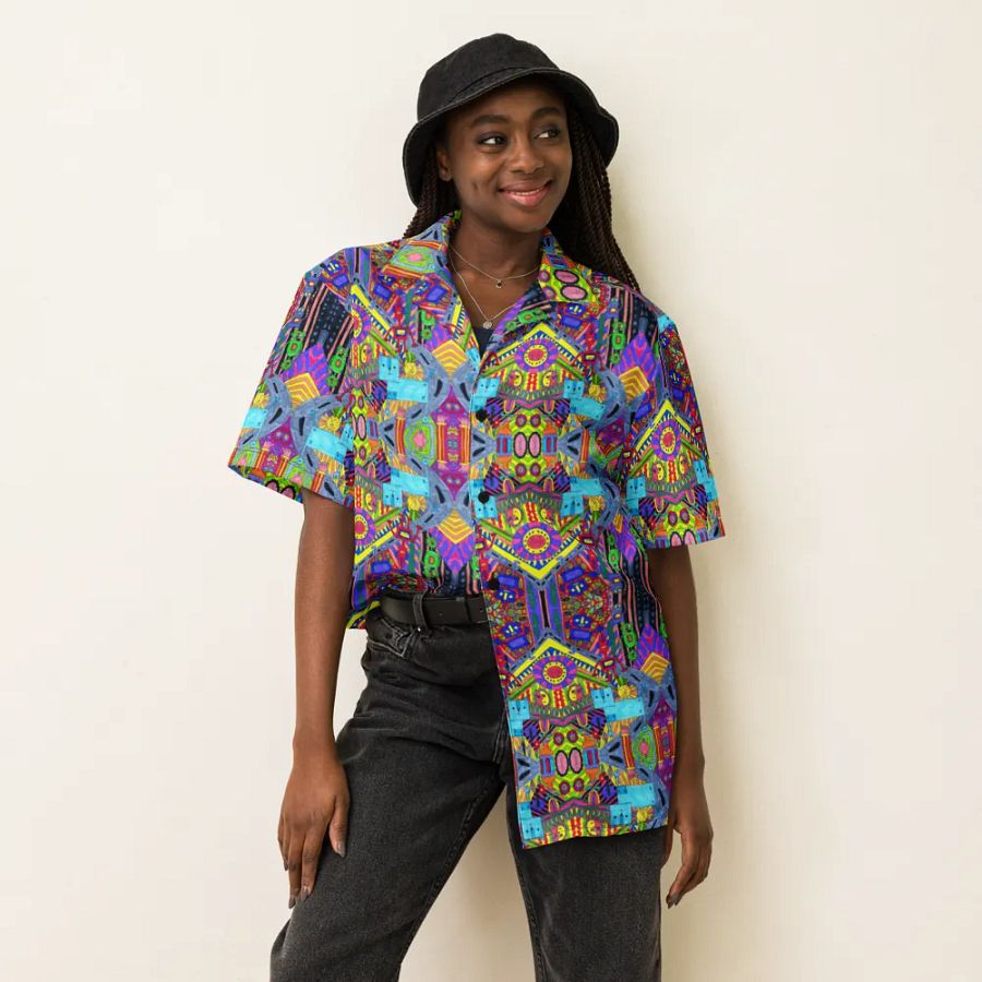 Abstract Colourful Doodle Art Robots Unisex Hawaiian Shirt product image (5)