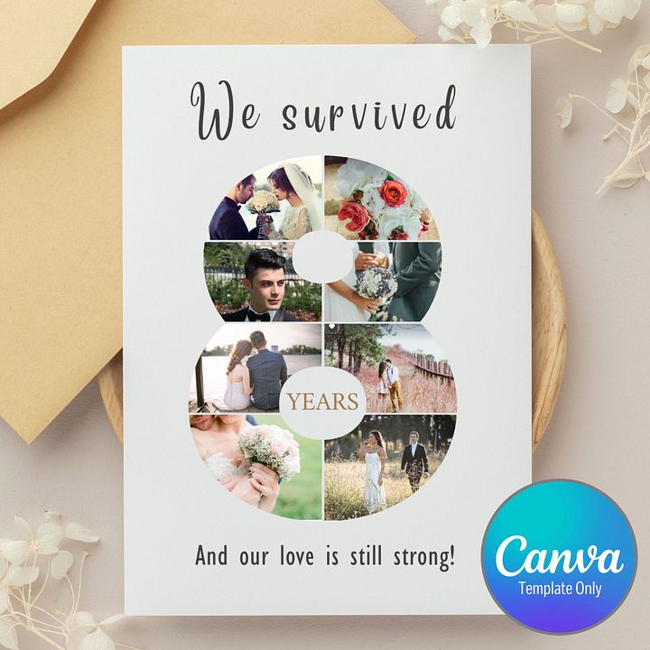 8 Year Anniversary Photo Card Editable Canva Template product image (1)
