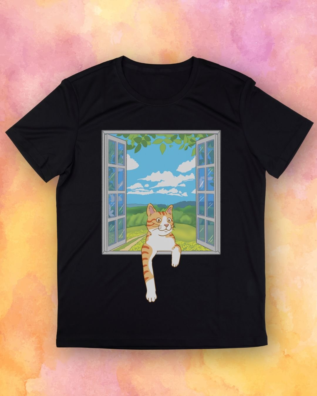 Orange Cat Peeking Through Window T-Shirt product image (1)