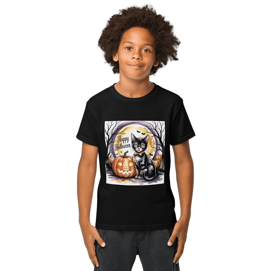 Whimsical Halloween Cat Youth Tee product image (1)