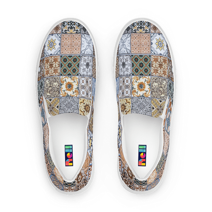 Eclectic Elegance Ceramic Tile Grid Men's Slip-On Canvas Shoes product image (1)