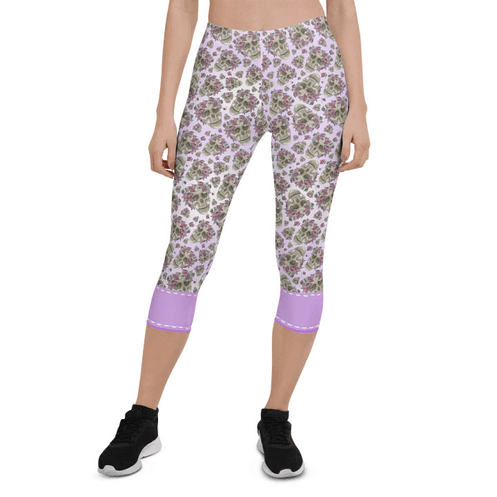 Smoky Lilac Skull & Rose Capri Leggings product image (1)