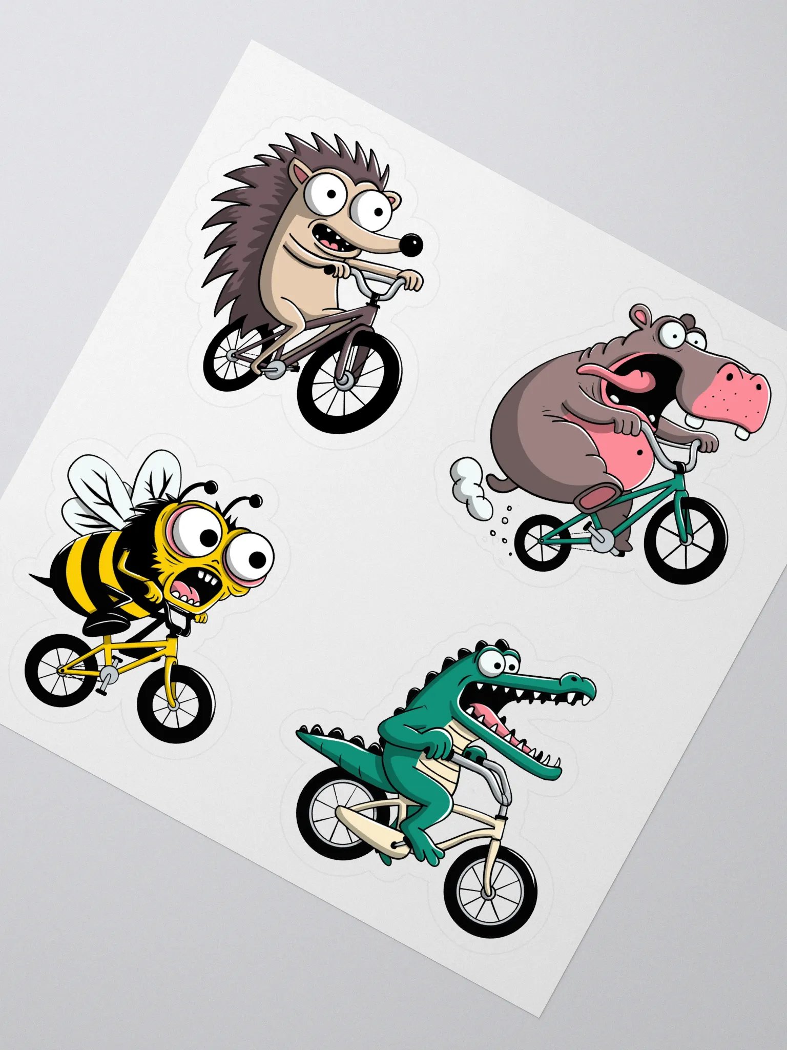 Funny Animal Bike Riders Sticker Sheet – Cute Cartoon Bee, Hippo, Hedgehog & Crocodile on Bicycles – Vinyl Stickers for Laptops, Journals, Water Bottles & More product image (2)