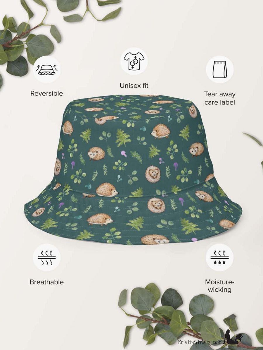 Hedgehogs Reversible Bucket Hat in Hedgehogs on Teal and Solid Teal product image (10)