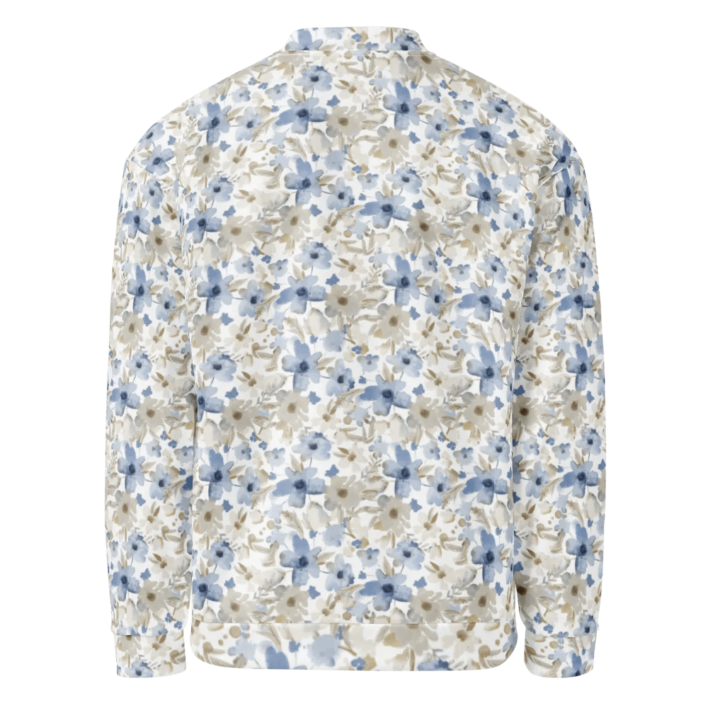 Blue Grey Flowers Bomber Jacket product image (2)