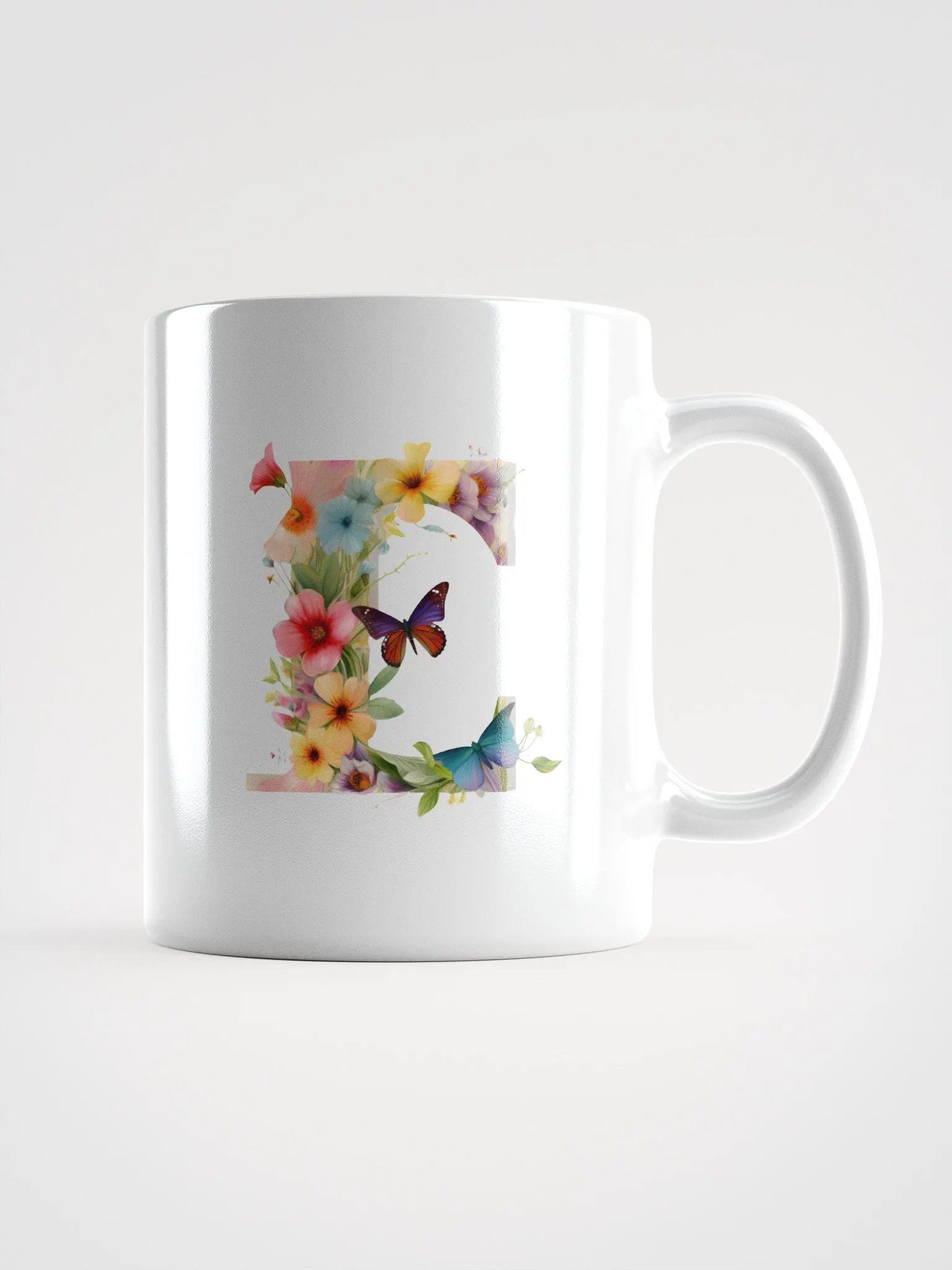 Letter E Monogram Floral Fantasy White Glossy Mug product image (1)
