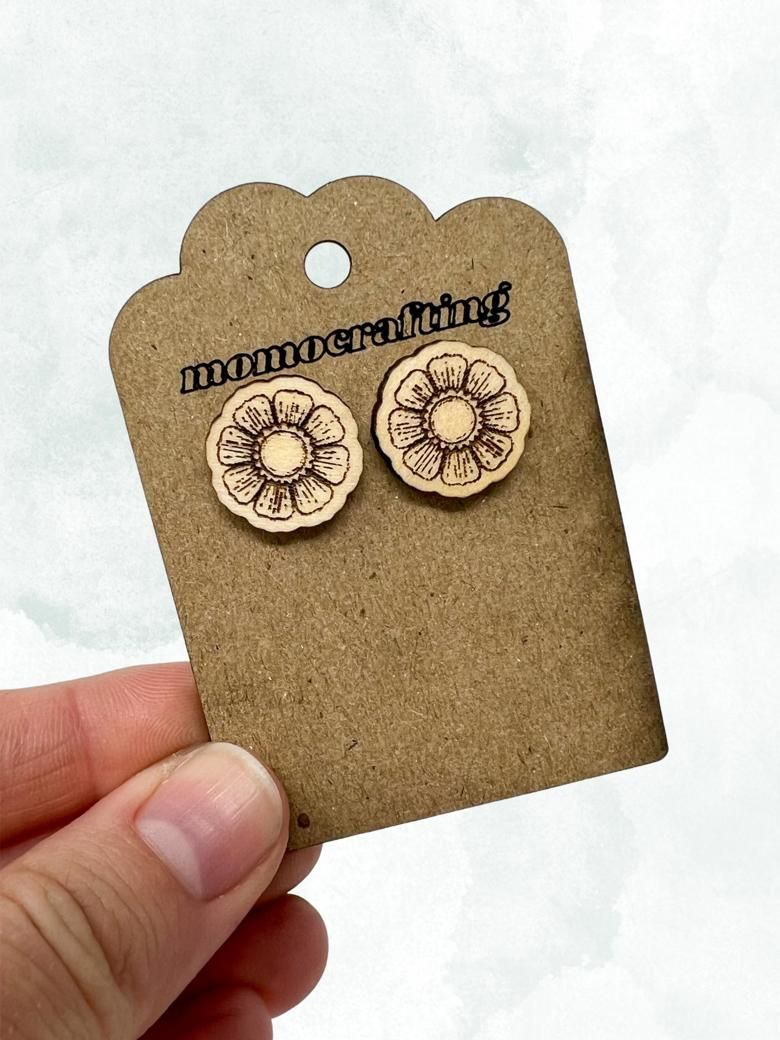 Engraved Flower Stud Earrings (Maple Wood) product image (1)