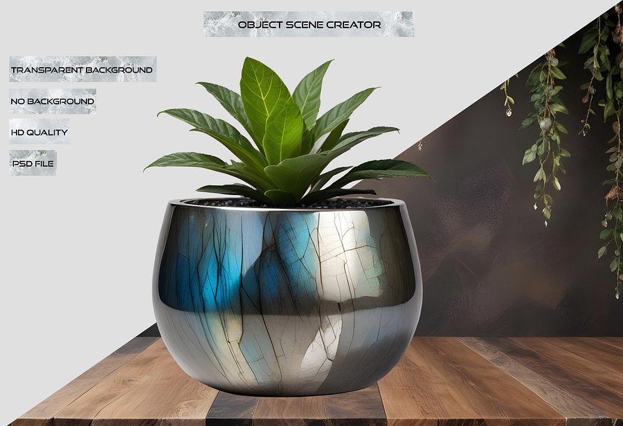 Stellar Luxe – Labradorite & Silver Planter PNG product image (2)