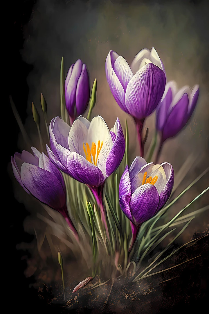 Spring Awakening: Purple Crocus Flowers Poster for Elegant Botanical Decor Matte Poster product image (1)