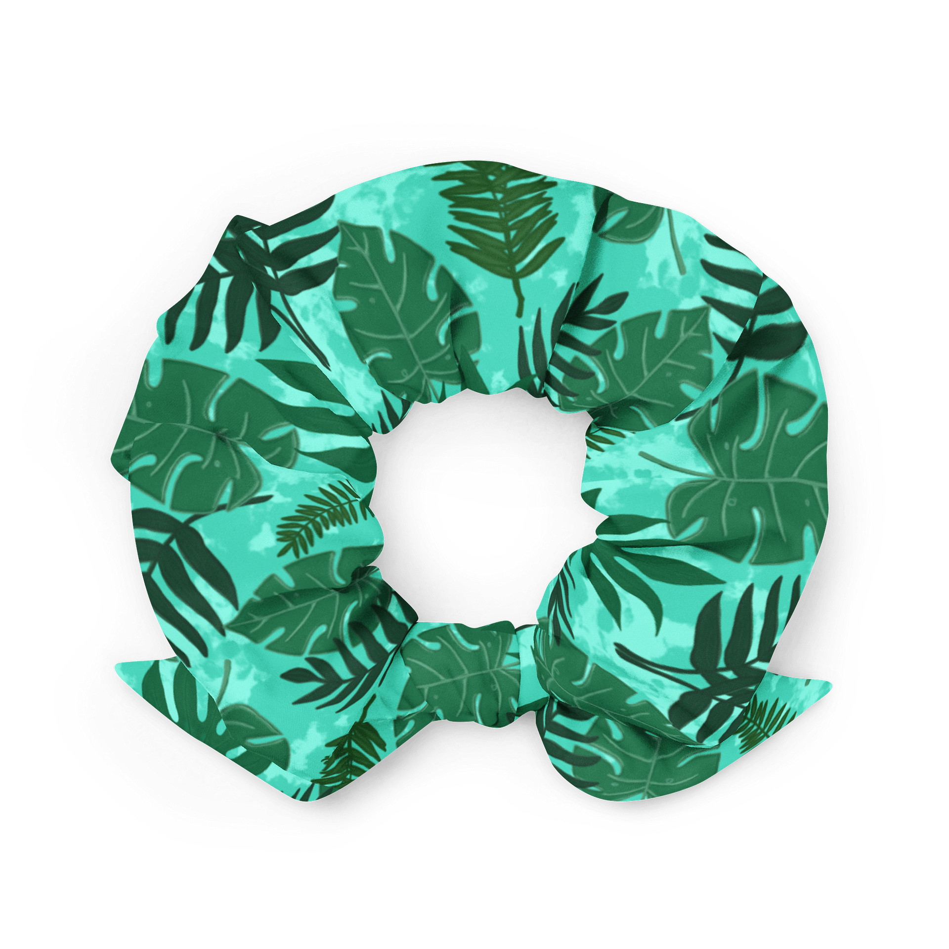 Jungle Leaves Pattern-Aqua Background Scrunchie product image (3)
