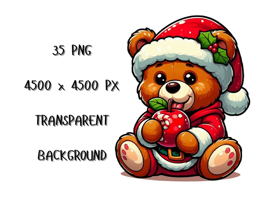 Teddy Bear Wearing Santa Claus Clothes Eat Junk Food PNG, Cute  Christmas Clipart, PNG Download, Christmas PNG Bundle product image (6)