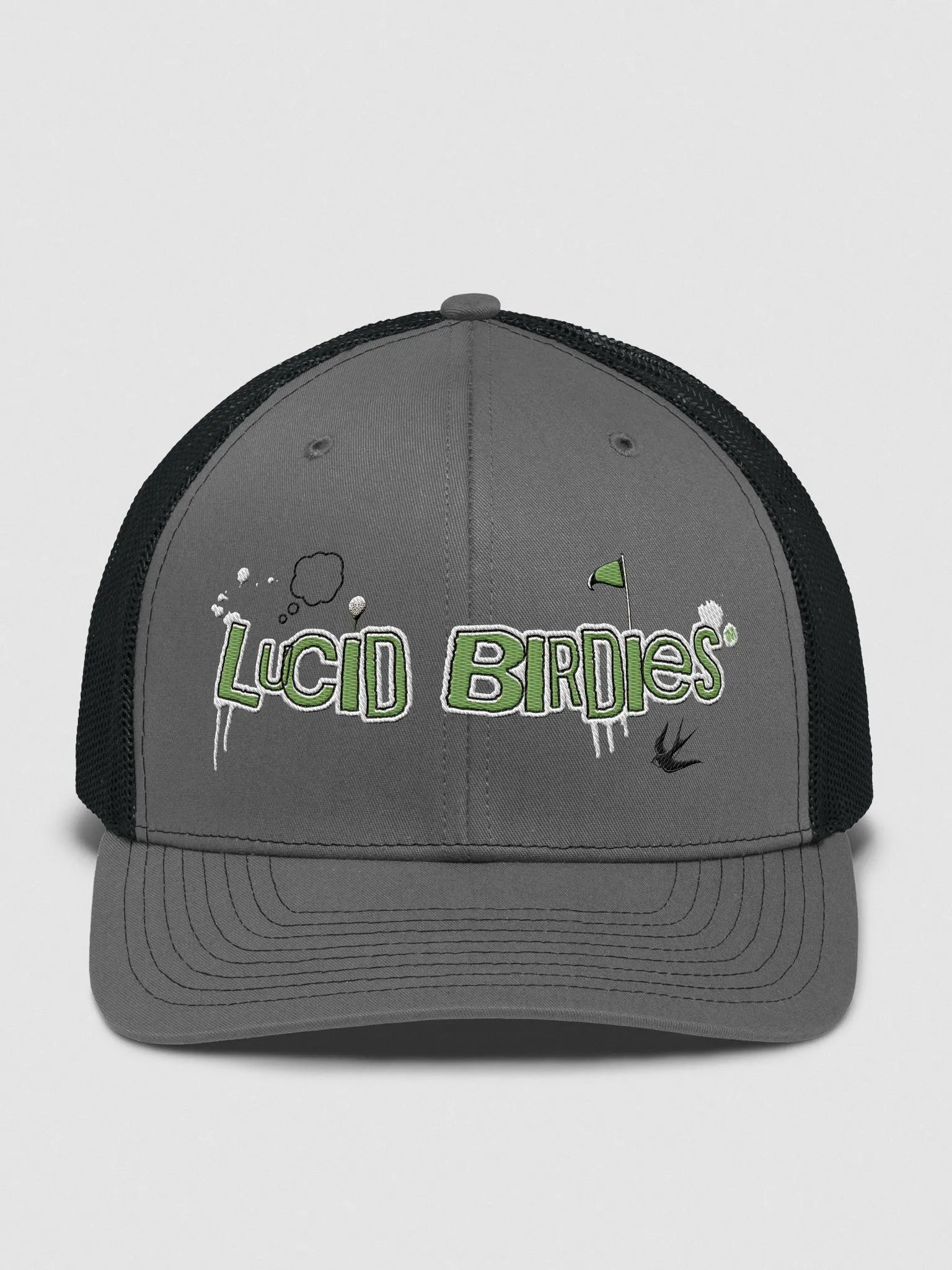 Lucid Birdies Streetwear Logo Trucker Hat-Charcoal-Black mesh product image (1)