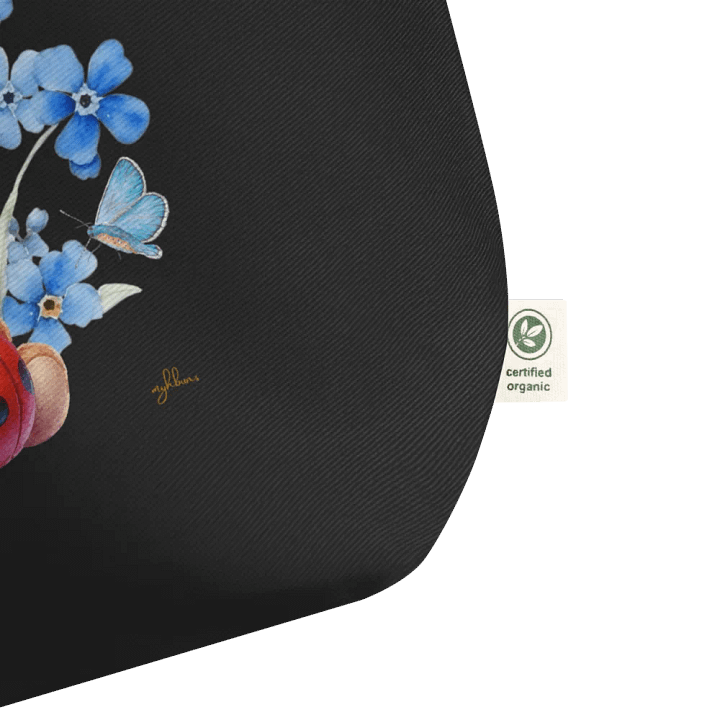 Forget-Me-Not Whispers Teddy Bear Tote Bag (Large) – Organic Cotton Twill, Floral Design with Teddy Bear & Ladybug, Eco-Friendly Bag product image (3)