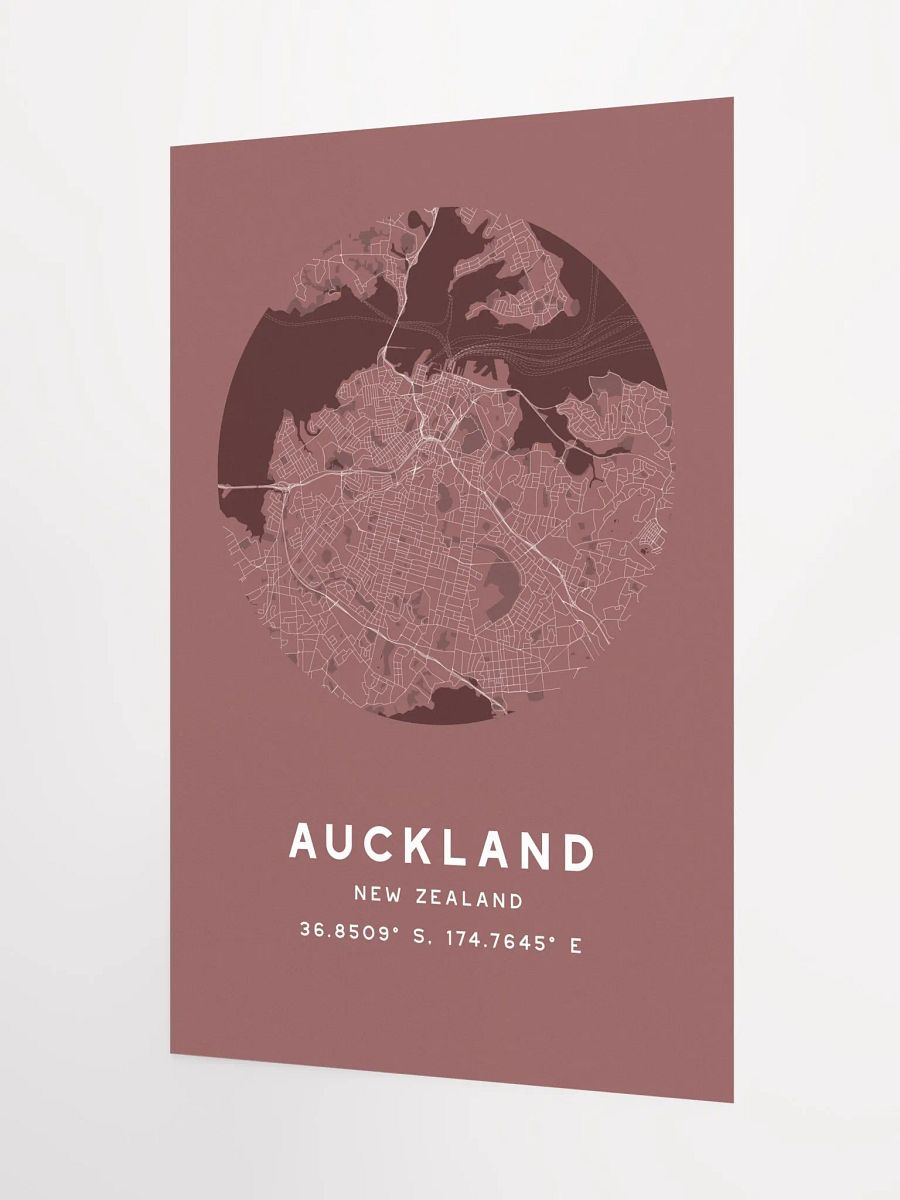 Auckland Street Map Poster – Red Minimalist Circular City Art product image (6)