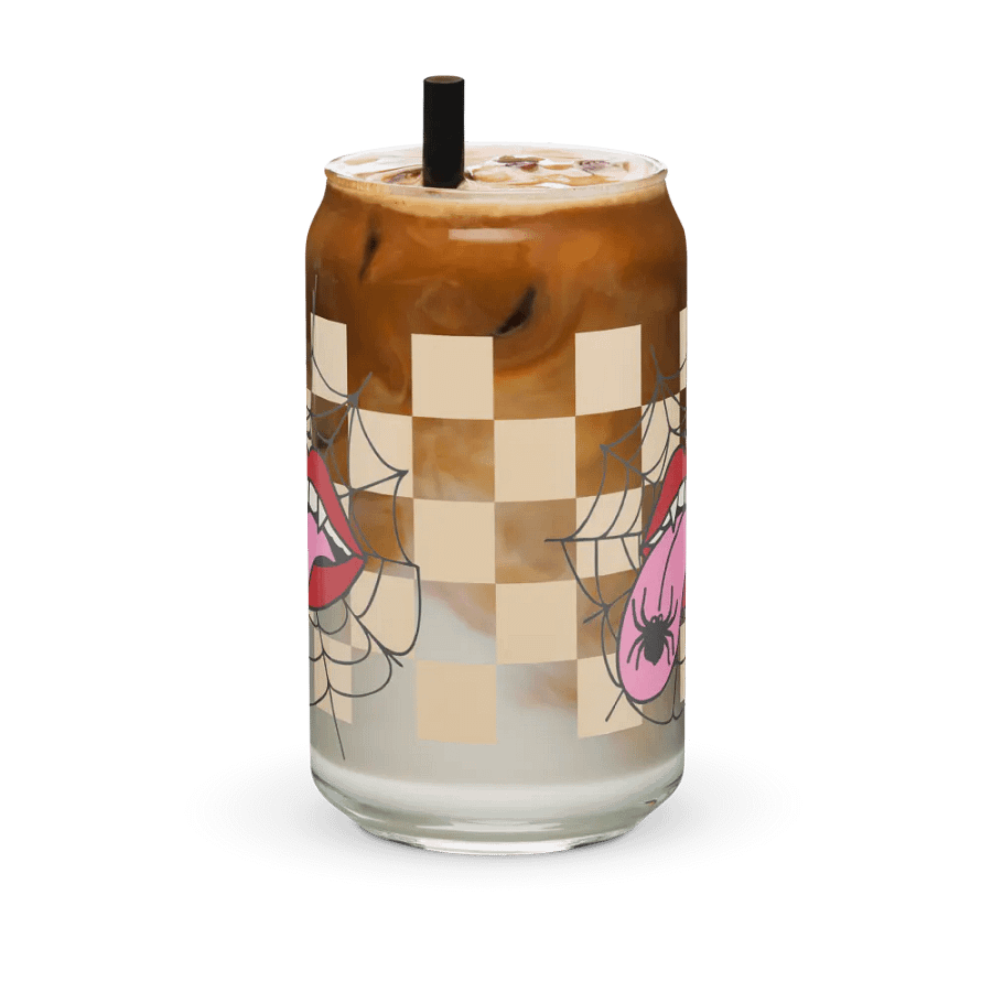 Spooky Chic: Halloween Glassware -Playful Spider and Tongue Design - Can, Wood Cover and Metal Straw product image (6)