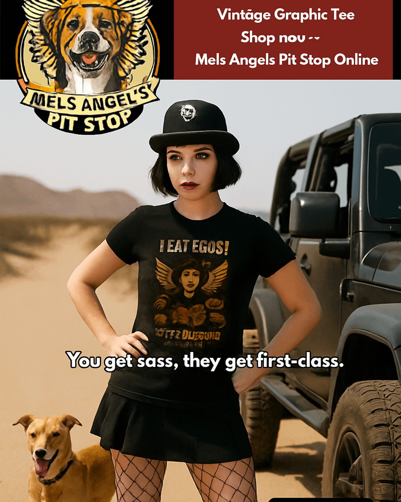 Mel’s Angels "I Eat Egos – They’re Delicious" Vintage Graphic Tee | Punk Rock Dog Lovers Shirt product image (1)