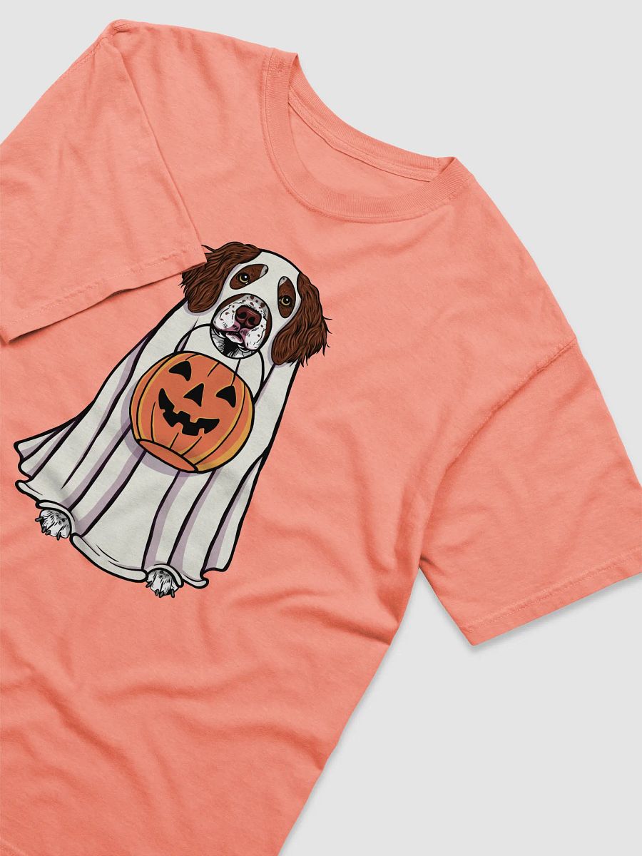 Funny Halloween Brittany Spaniel(Liver) T-Shirt | Funny Brittany Spaniel Wearing a Ghost Costume and Holding a Pumpkin Basket product image (25)