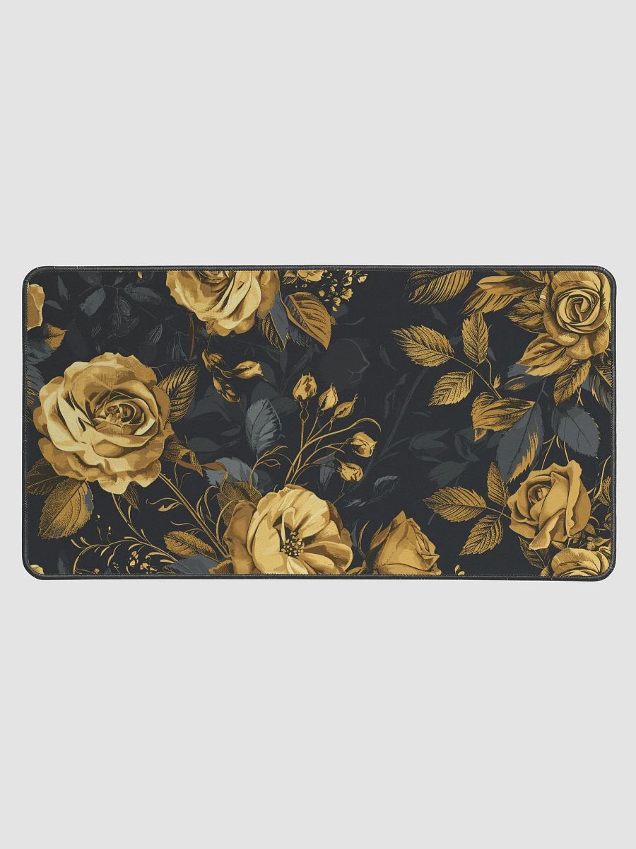 Luxurious Golden Floral Desk Mat, Elegant Black and Gold Office Decor, Large Mousepad Desk Blotter, Chic Home Office Accessory product image (1)