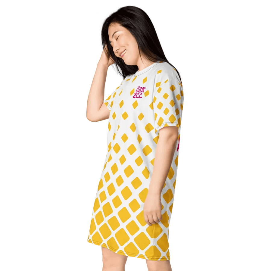 BOURNE to Cape Cod™ T-Shirt Dress | Hot Pink Logos on Mod Yellow Diamond Pattern product image (3)
