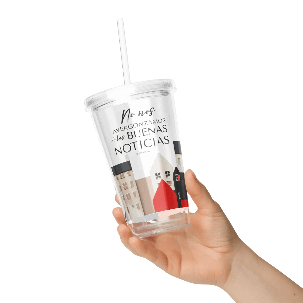 'No Nos Avergonzamos de las Buenas Noticias' Whimsical Town Spanish Tumbler product image (3)