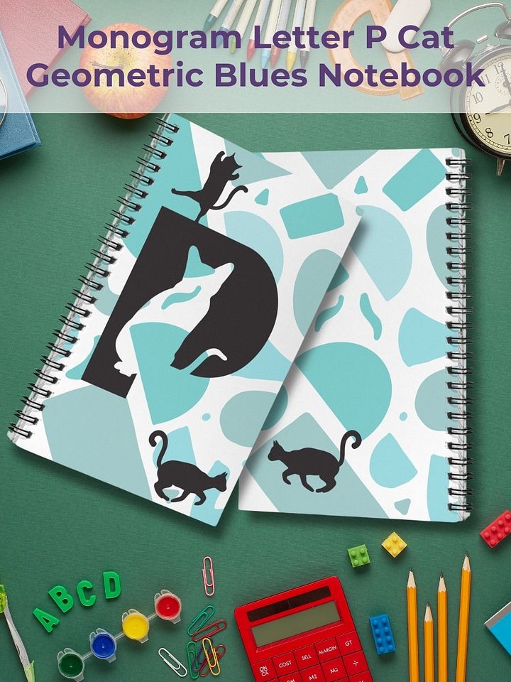 Monogram Letter P Cat Lover Geometric Blues Notebook product image (1)