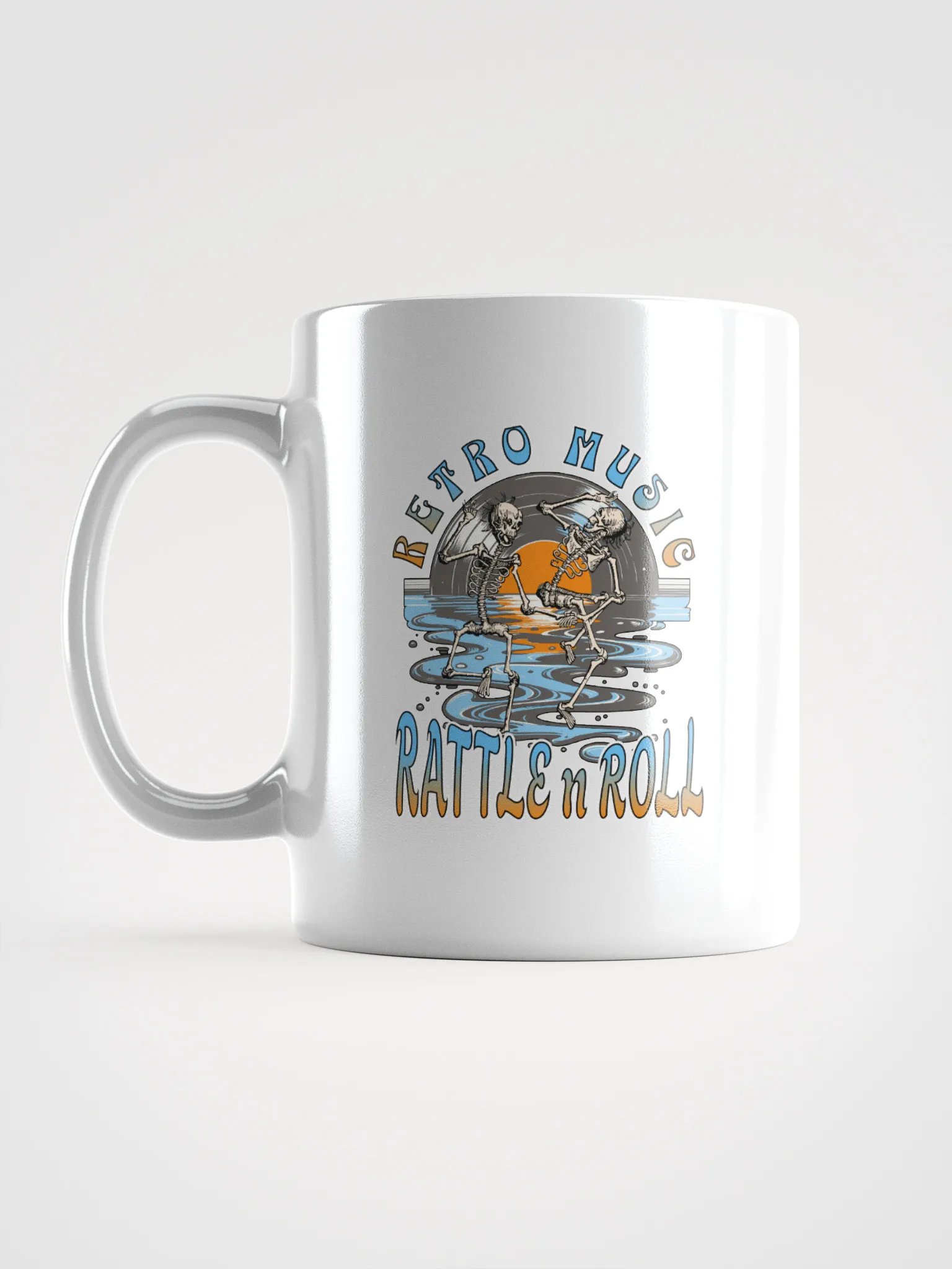 Retro Music Rattle n Roll Skeletons White Glossy Mug product image (1)