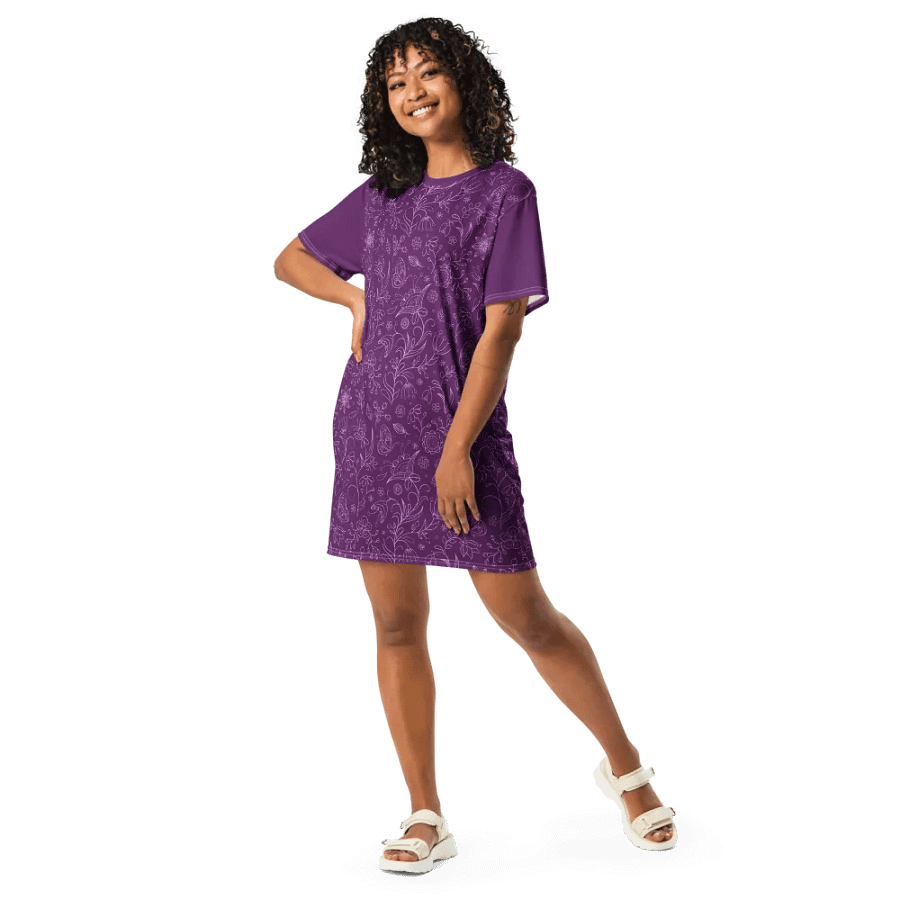 Dark Purple Floral Women's T-Shirt Dress product image (2)