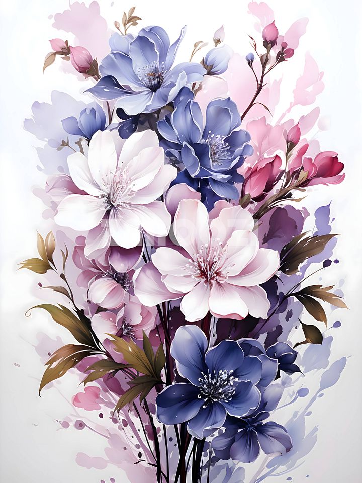 Blue & Blush Floral Bouquet Digital Art product image (1)