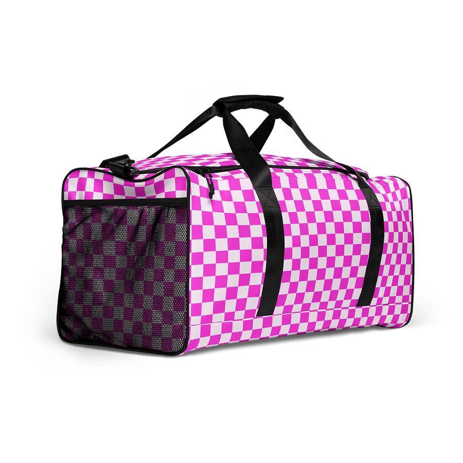 Checkered! Neon Pink and White Checkers Duffel Bag product image (2)