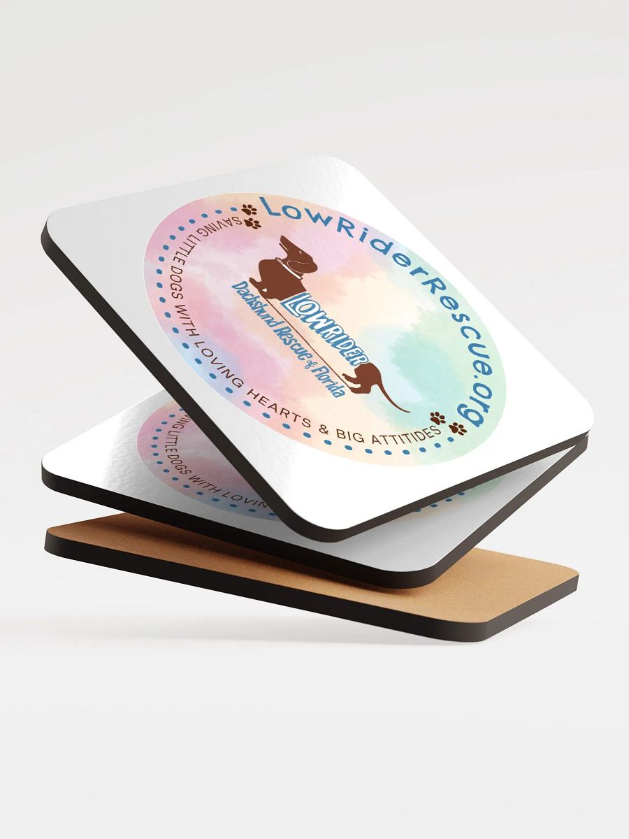 Low Rider Dachshund Rescue Logo Coaster with pastel background product image (4)
