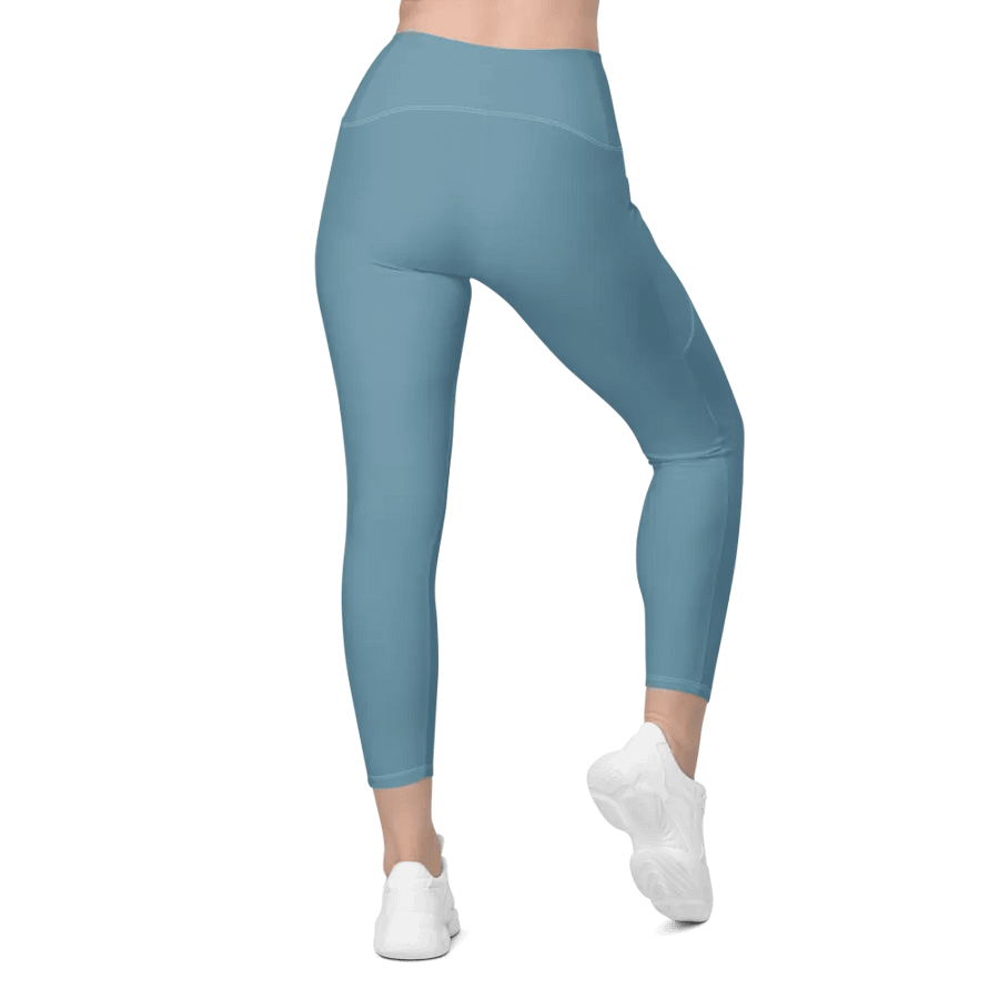 Plain Medium Light Blue Soft Summer Women's High Waisted Premium Crossover Leggings with Pockets by Treasure Pie product image (3)