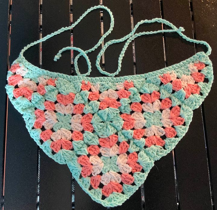 Sea Glass and Rosey Pink Granny Granny Square Bandana product image (1)