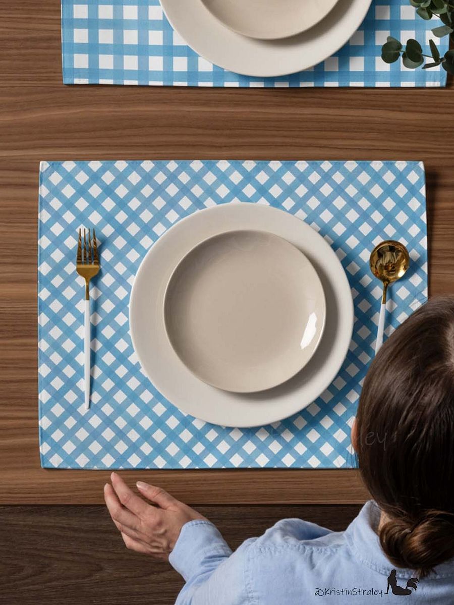 Blue Gingham Collection on White Placemat Set of 4 product image (7)