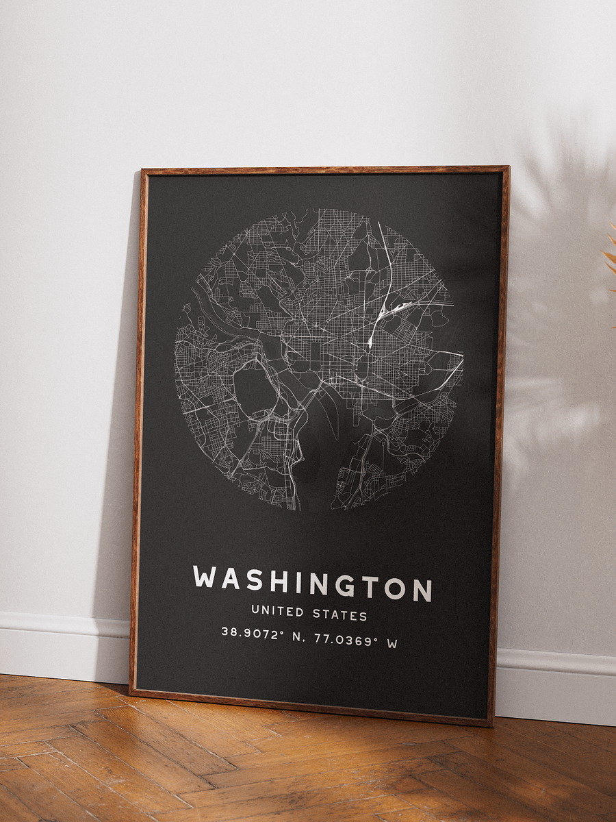 Washington Street Map Poster – Black Minimalist Circular City Art product image (3)