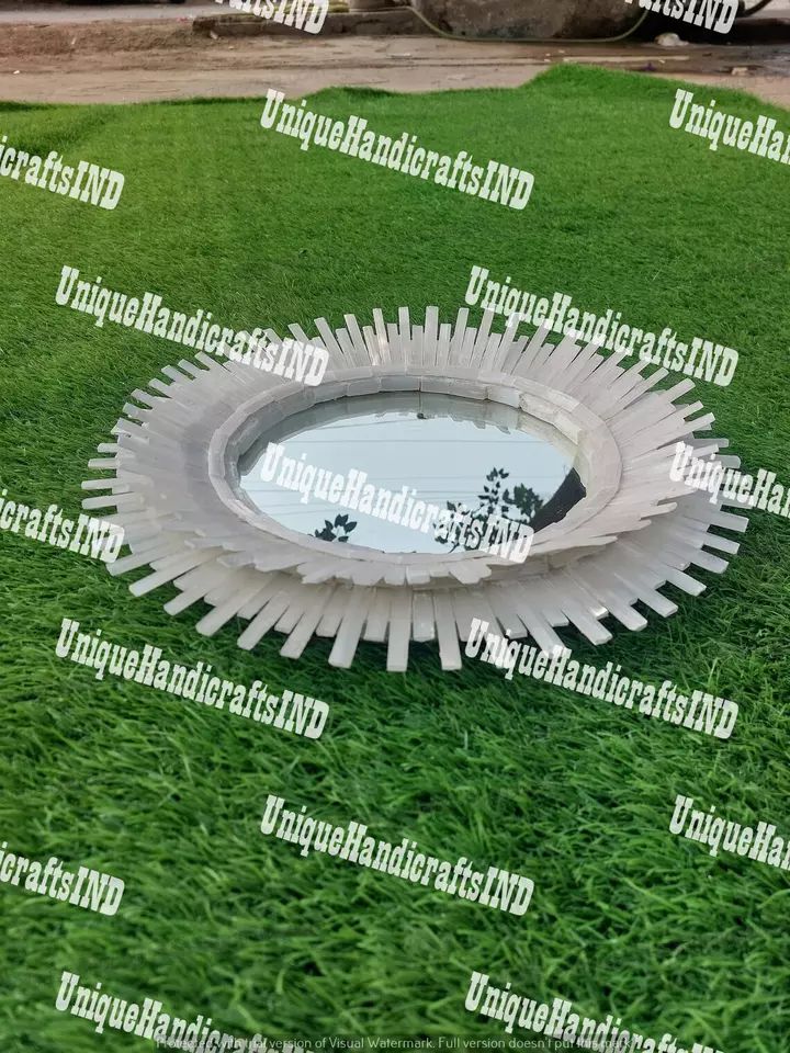 Round Selenite Mirror, Wall Hanging Mirror, Selenite Gemstone Crystal Mirror product image (3)