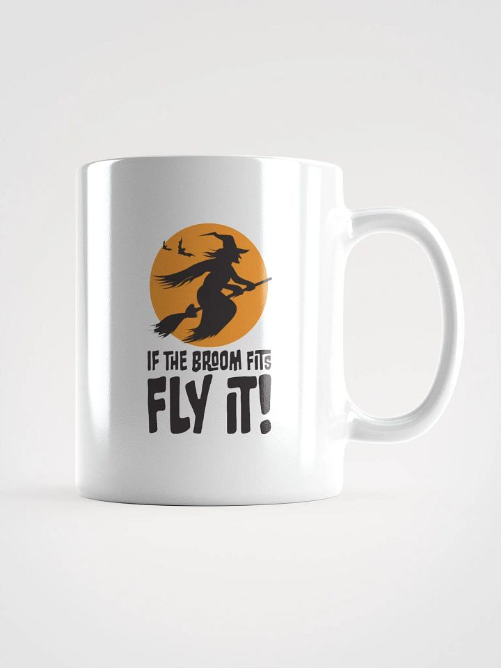 If the Broom Fits Ride it Mug | Halloween Witch Coffee Cup | Retro Spooky Fall Drinkware. product image (1)