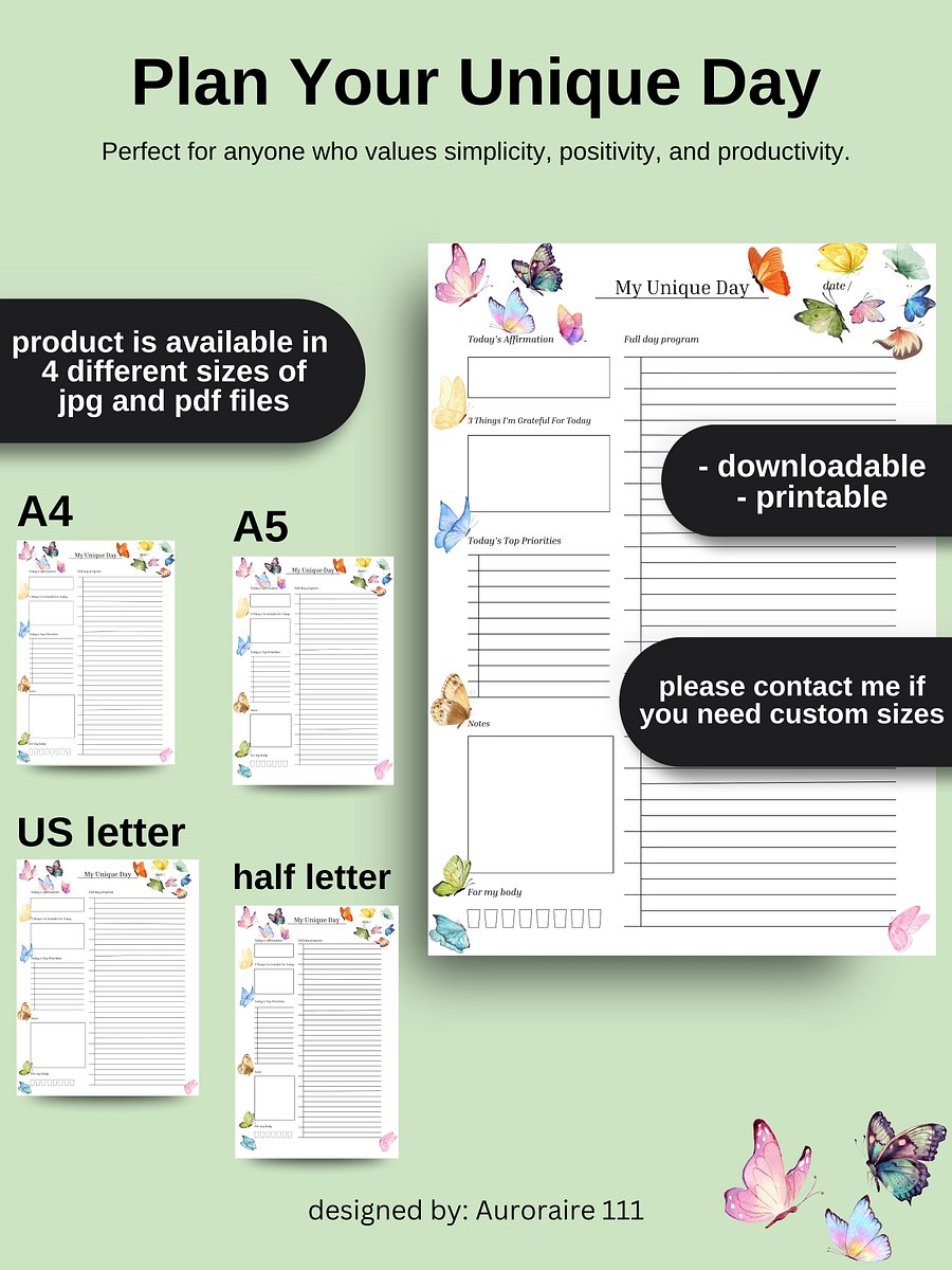 My Unique Day - Printable Daily Planner | Digital Planner Page Download | Multiple Sizes Included product image (4)