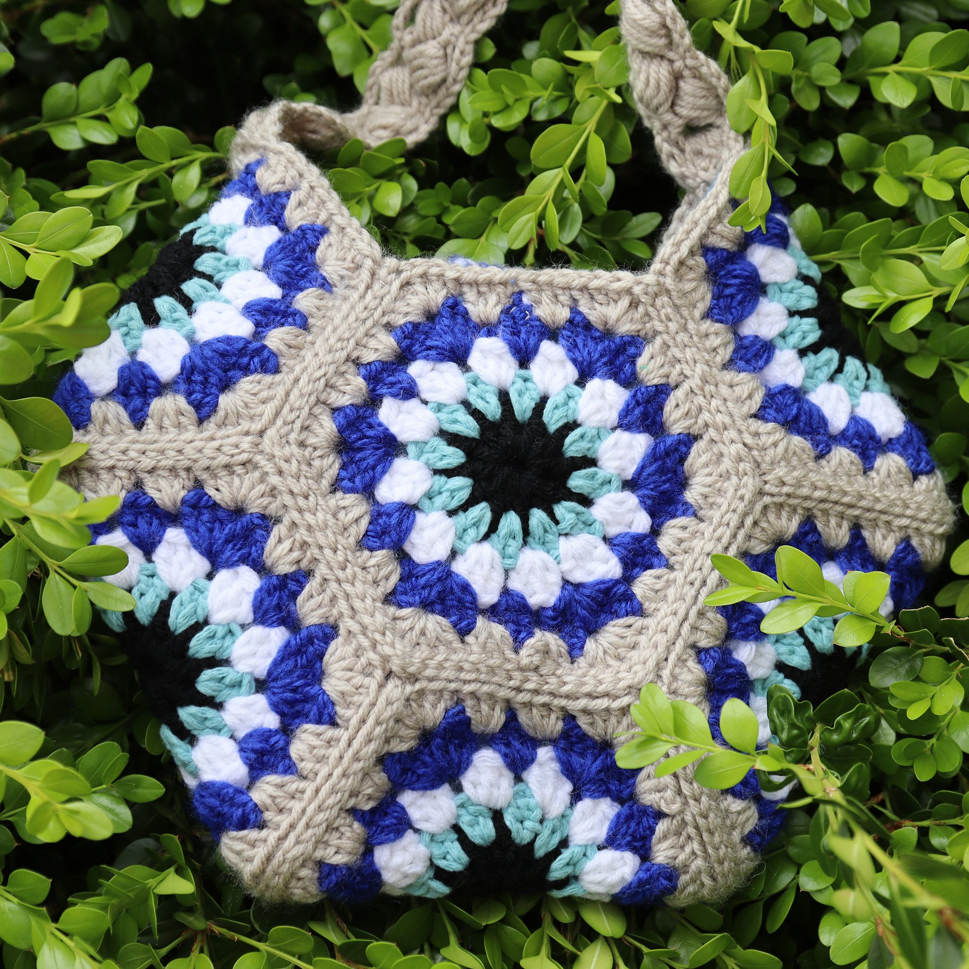Blue and Gray Crochet Crossbody Bag - Handmade and One of a Kind product image (2)