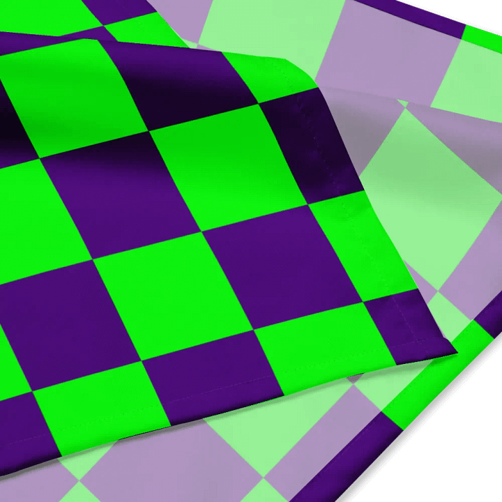 Twisted Checkers Neon Green Purple Bandana, Retro Checkerboard Pattern Accessory product image (4)