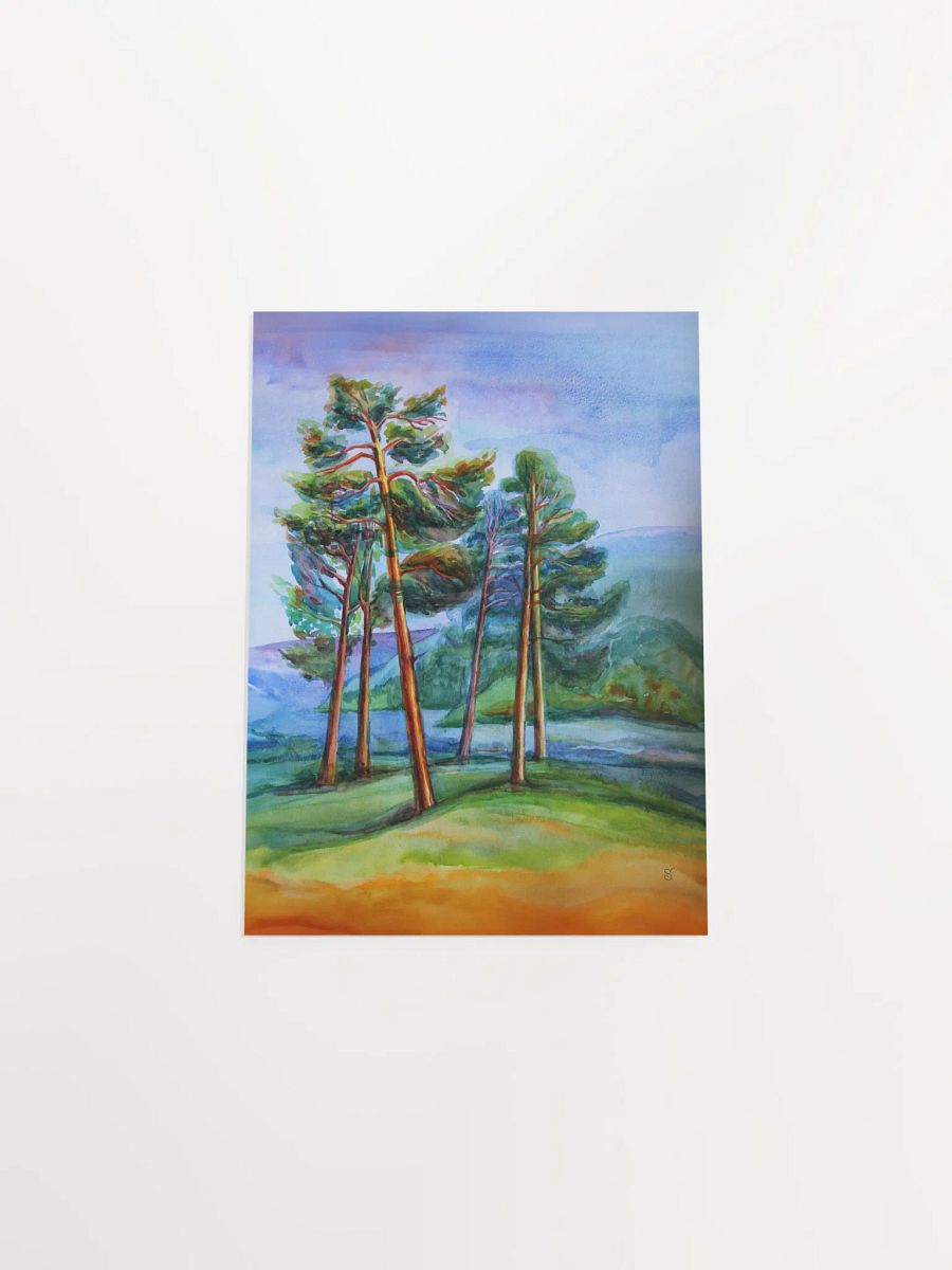 Tranquil Serenity Watercolor Poster - Pine Forest and Hills product image (10)