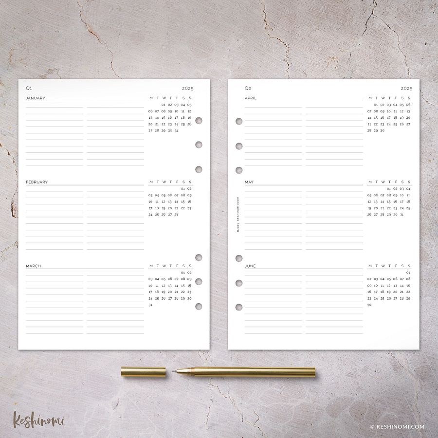2025 Quarterly, Three Months at a Glance - A5 Printable Planner Insert product image (2)