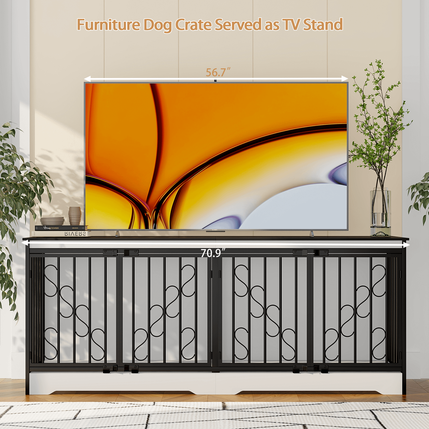 71 Inch Double Dog Crate Furniture, Extra Large Dog Kennel Indoor for 2 Dogs, Heavy Duty Wooden Dog House with Divider, Pet House Decorative as Table & TV Stand for XL arge Dogs ( White) product image (7)