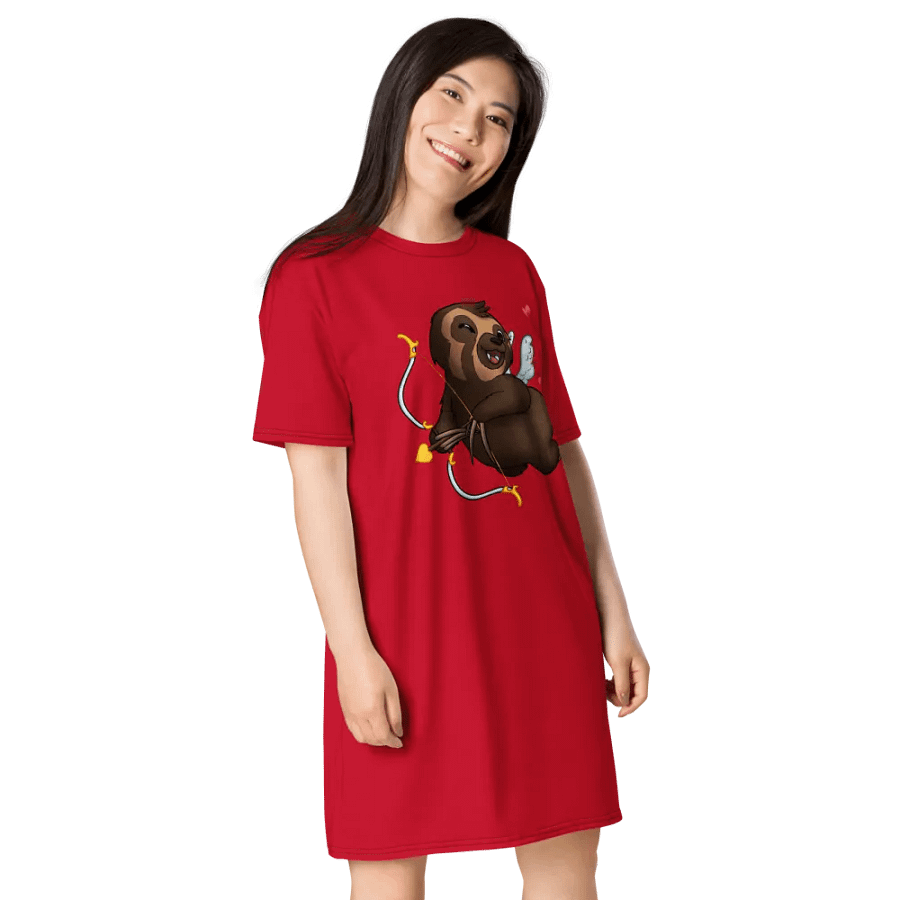 Red Cupid Sloth Love T-Shirt Dress product image (4)